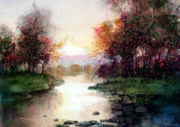 Watercolour Landscape Framed Print
