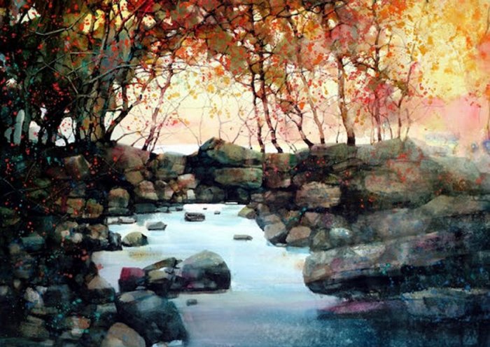 Watercolour Landscape Framed Print