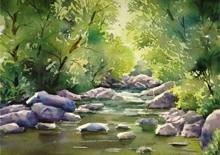 Watercolour Landscape Framed Print