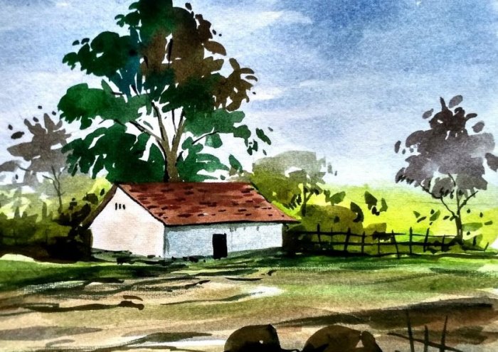 Watercolour Landscape Framed Print