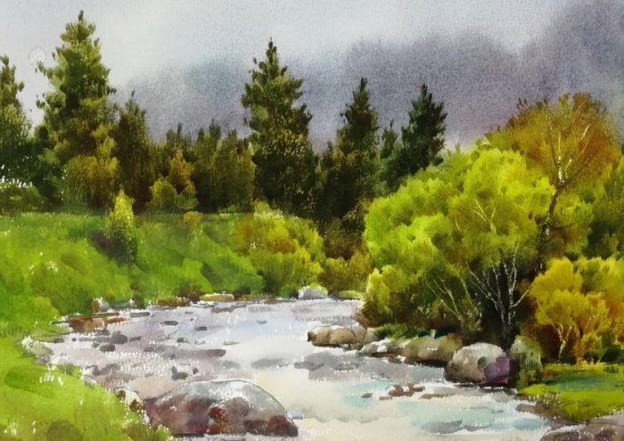 Watercolour Landscape Framed Print